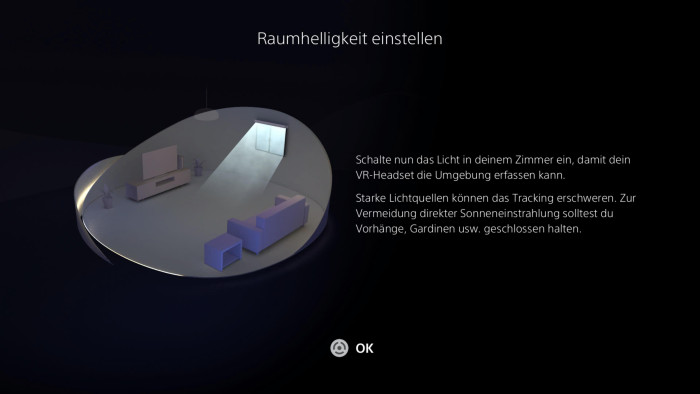 Playstation VR2 kann gut in beleuchteten Räumen verwendet werden - wichtig für die Kameras. (Bild: Sony / Screenshot: Golem.de)