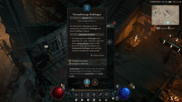 Die Zauberin verbessert ihre Fähigkeiten durch Verzauberungsslots. (Screenshot: Oliver Nickel/Golem.de)