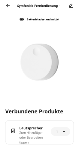 In der Smart-Home-App wird der Batteriestatus der Symfonisk-Fernbedienung angezeigt. (Bild: Ikea/Screenshot: Golem.de)