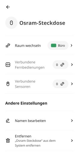Einstellungen für die Osram-Steckdose in der Smart-Home-App (Bild: Ikea/Screenshot: Golem.de)