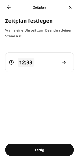 Erst seit einem Update vom 1. März 2023 lässt sich eine Uhrzeit als Endzeit für eine Szene mit Zeitsteuerung bestimmen. (Bild: Ikea/Screenshot: Golem.de)