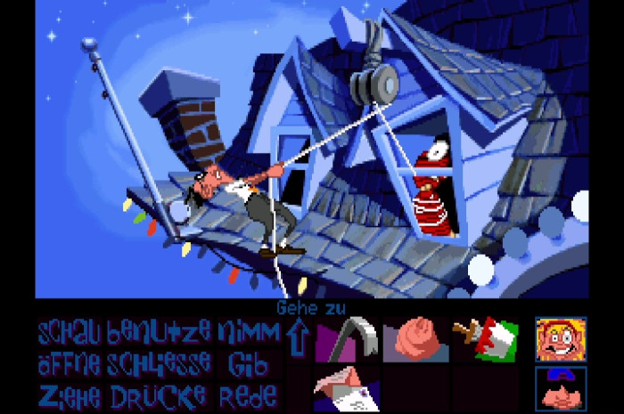 Die Grafik von Day of the Tentacle lebt von brillanten Animationen, die allerbesten Slapstick-Humor zelebrieren. (Bild: Lucasfilm Games/Screenshot: Medienagentur Plassma)