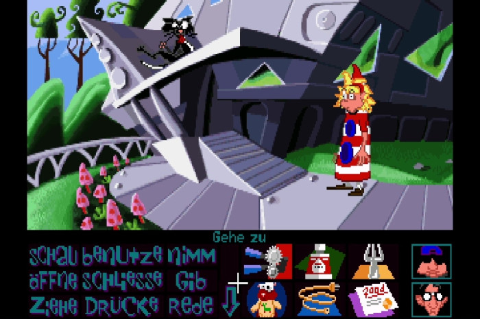 Diese Katze ist alles andere als gl&uuml;cklich dar&uuml;ber, dass wir sie mit wei&szlig;er Farbe beschmiert haben und sie nun aussieht wie ein Stinktier. (Bild: Lucasfilm Games/Screenshot: Medienagentur Plassma)