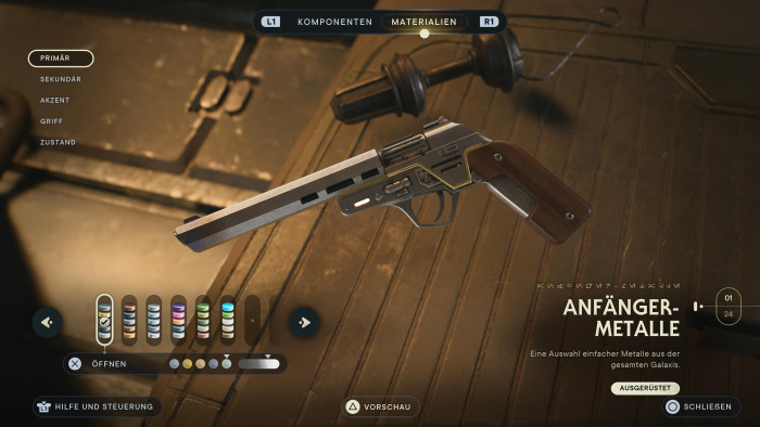 Auch den Blaster können wir auf der Werkbank verbessern. (Bild: EA/Screenshot: Golem.de)