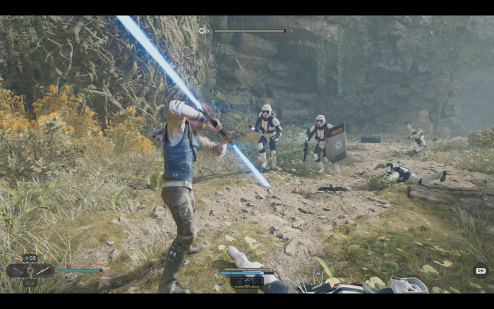 Mit dem doppelten Lichtschwert greifen wir Sturmtruppen an. (Bild: EA)