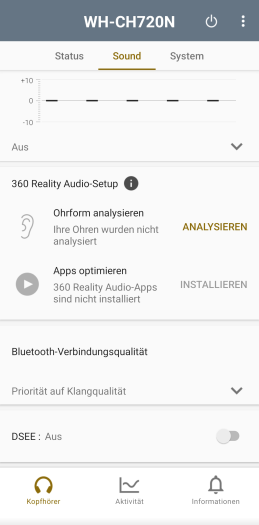 Sound-Einstellungen für den WH-CH720N (Screenshot: Golem.de)