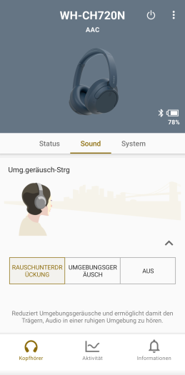 Bequem kann zwischen ANC und Transparenz gewechselt werden (Screenshot: Golem.de)