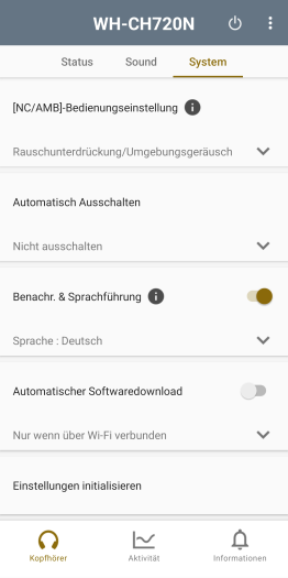 Weitere Einstellungen für WH-CH720N (Screenshot: Golem.de)