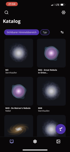 Objektkatalog in der Unistellar-App (Bild: Mario Keller)