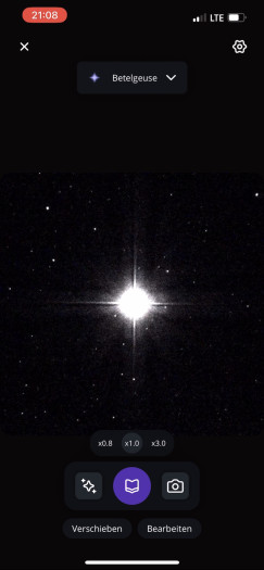 Beteigeuze mit typischen Defraction-Spikes bei einem Newtonteleskop (Bild: Mario Keller)