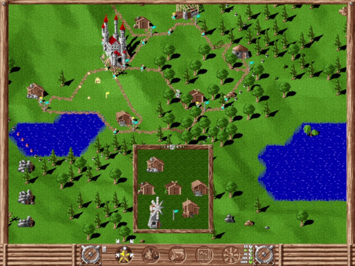 Auf h&uuml;geligem Gel&auml;nde k&ouml;nnen nur einfache H&uuml;tten aus Holz gebaut werden. (Bild: Blue Byte/Screenshot: Medienagentur Plassma)