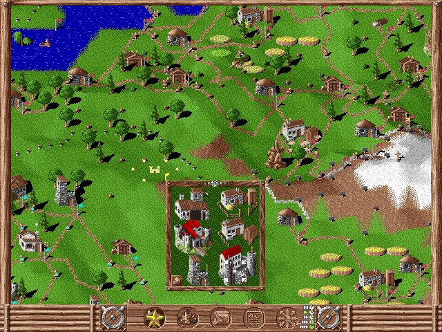 Lager, Wachburgen oder Schweineh&ouml;fe kann man nur auf einem flachen Gel&auml;nde mit gen&uuml;gend Platz bauen. (Bild: Blue Byte/Screenshot: Medienagentur Plassma)