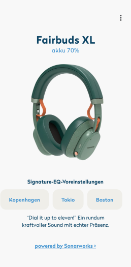 In der App für den Fairbuds XL gibt es vier Klangvoreinstellungen. (Bild: Fairphone/Screenshot: Golem.de)