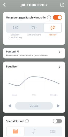 Für die Tour Pro 2 gibt es zwei Transparenzmodi. (Bild: JBL/Screenshot: Golem.de)