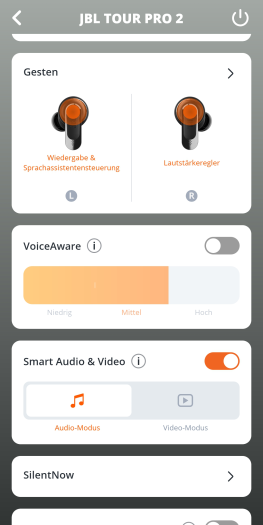 Die Belegung der Sensorfläche der Tour Pro 2 kann geändert werden. (Bild: JBL/Screenshot: Golem.de)