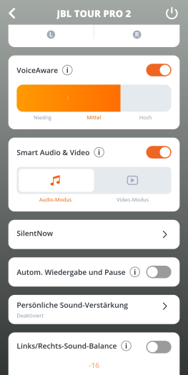 Für die Tour Pro 2 kann ein Mithörton bei Telefonaten zugeschaltet werden. (Bild: JBL/Screenshot: Golem.de)