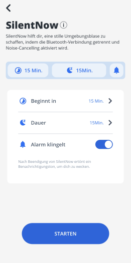Mit diesem Befehl gibt es eine zeitlich begrenzte Stille - die ANC-Leistung der Tour Pro 2 müsste dafür höher sein. (Bild: JBL/Screenshot: Golem.de)