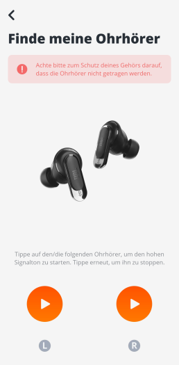 Die Tour Pro 2 lassen sich über die App finden. (Bild: JBL/Screenshot: Golem.de)