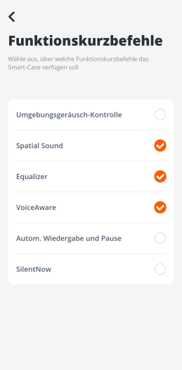 Nur einige der Befehlsseiten auf dem Ladeetui lassen sich hier ausblenden. (Bild: JBL/Screenshot: Golem.de)