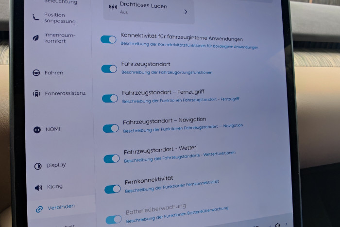 Der Nio ET7 ist gut vernetzt, wobei sich viele Funktionen deaktivieren lassen. (Foto: Friedhelm Greis/Golem.de) 