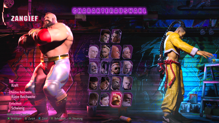 Hier wählen wir unseren Recken für das nächste Match aus. (Bild: Capcom/Screenshot: Golem.de)