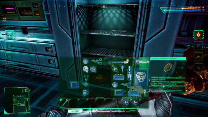 Das Inventar ist schon bald komplett gefüllt. (Bild: Night Dive Studios/Screenshot: Golem.de)