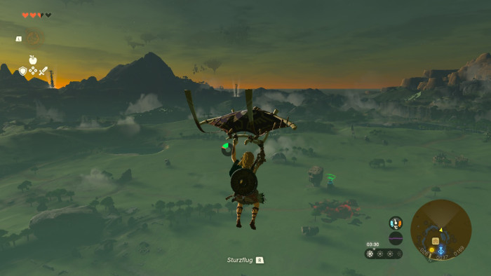 Mit diesem Gleiter verhindern wir, beim Sprung von einer Mittelsinsel allzu unsanft zu landen. (Bild: Nintendo/Screenshot: Golem.de)