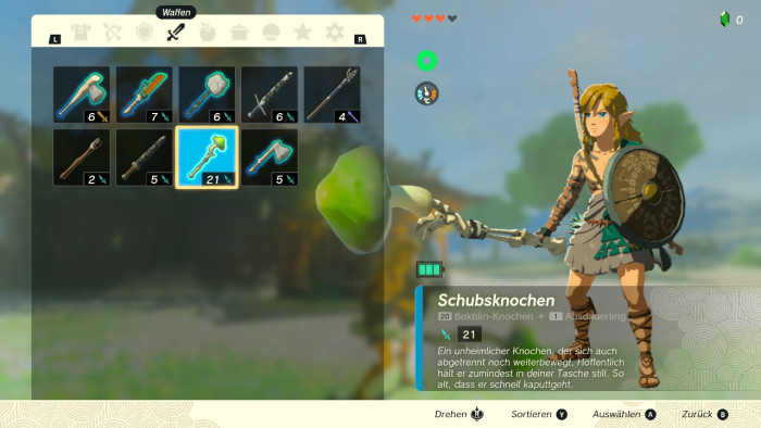 Hier haben wir einen Pilz per Synthese an einer Waffe befestigt. (Bild: Nintendo/Screenshot: Golem.de)