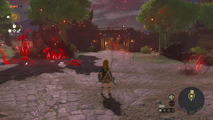 Fast überall in Hyrule gibt es merkwürdige Phänomene wie diese roten Nebelschwaden. (Bild: Nintendo/Screenshot: Golem.de)