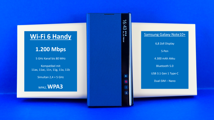 Unser Samsung Note10+ kann sich mit bis zu 1.200 MBit/s brutto mit der AVM 7530 AX verbinden. (Bild: Harald Karcher)
