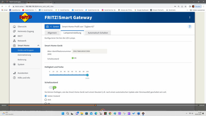 Gleich nach der Anmeldung waren unsere zwei Philips-Zigbee-Lampen über die Weboberfläche des Fritz Smart Gateway steuerbar. (Bild: AVM/Screenshot: Harald Karcher)