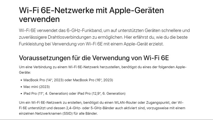 Per März 2023 waren schon fünf Apple-Geräte mit Wi-Fi 6E lieferbar. (Bild: Apple)