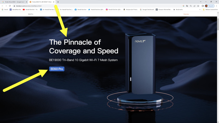 Der Wi-Fi-7-Router Tenda EE60 (Bild: Tenda / Screenshot: Harald Karcher)