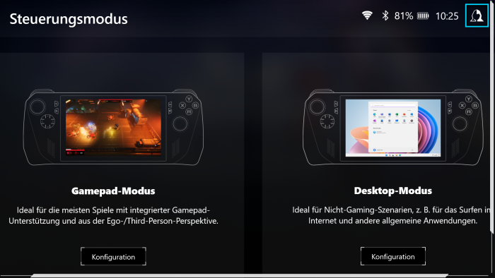 Wir können in Games den Gamepad-Modus erzwingen, wenn es etwa Probleme mit der automatischen Erkennung gibt. (Screenshot: Oliver Nickel/Golem.de)
