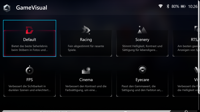 Asus bietet diverse Bild-Voreinstellungen für Games an. (Screenshot: Oliver Nickel/Golem.de)