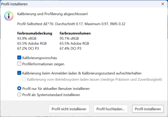 Farbraumabdeckung des Displays (Screenshot: Oliver Nickel/Golem.de)