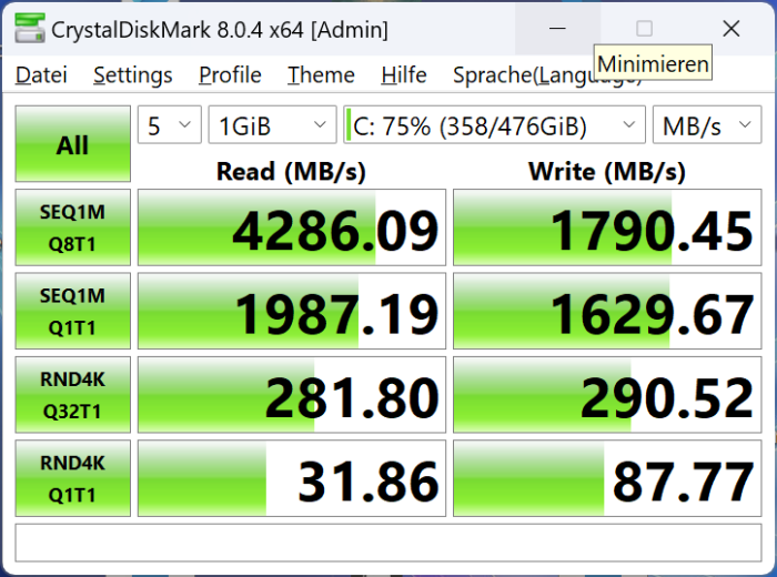 SSD-Benchmark (Screenshot: Oliver Nickel/Golem.de)
