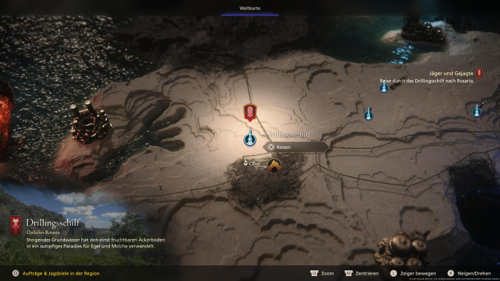 Auf der Übersichtskarte kommen wir per Schnellreise voran. (Bild: Square Enix/Screenshot: Golem.de)