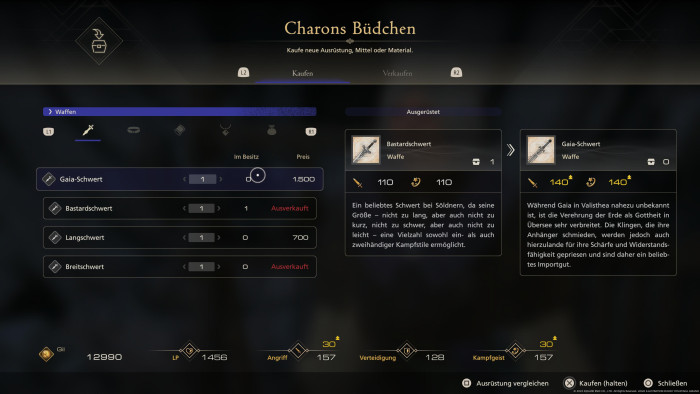 Das Verwalten der Ausrüstung ist sehr einfach gehalten. (Bild: Square Enix/Screenshot: Golem.de)