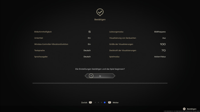 Vor Spielstart sehen wir alle Einstellungen in der Übersicht. (Bild: Square Enix/Screenshot: Golem.de)