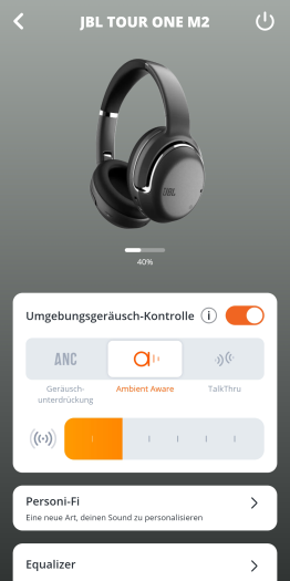 Der normale Transparenzmodus kann in der JBL-App angepasst werden. (Bild: JBL/Screenshot: Golem.de)