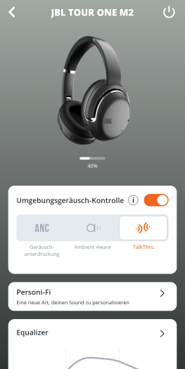 Der Transparenzmodus Talk Thru ist nicht anpassbar. (Bild: JBL/Screenshot: Golem.de)