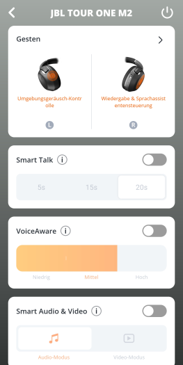 Hinter den Anpassungen bei der Steuerung für den Tour One M2 ...  (Bild: JBL/Screenshot: Golem.de)