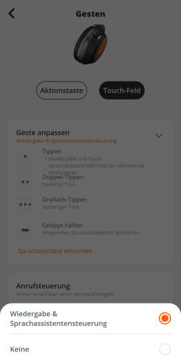 Es ist nur möglich, das Sensorfeld des Tour One M2 dauerhaft abzuschalten. (Bild: JBL/Screenshot: Golem.de)