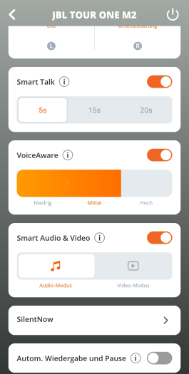 Hier lässt sich Smart Talk des Tour One M2 konfigurieren. (Bild: JBL/Screenshot: Golem.de)