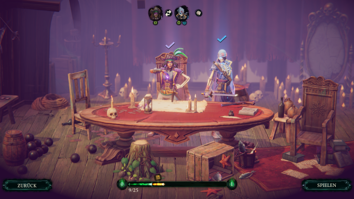 Vor Missionsstart stellen wir unser Team zusammen, das hier aber nur aus zwei Figuren besteht. (Bild: Mimimi Games/Screenshot: Golem.de)