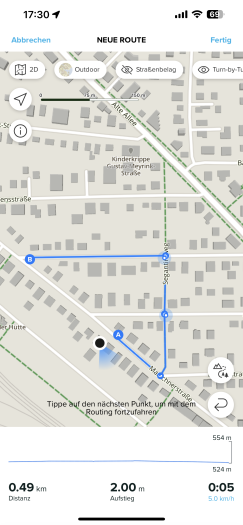 In der App erstellen wir mit wenigen Klicks eine Route. (Bild: Suunto/Screenshot: Golem.de)