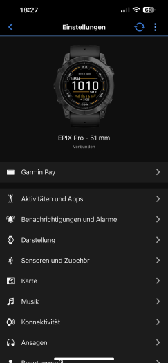 Auf der Uhr, aber auch in der Garmin-App können wir die Epix 2X Pro konfigurieren. (Bild: Garmin/Screenshot: Golem.de)