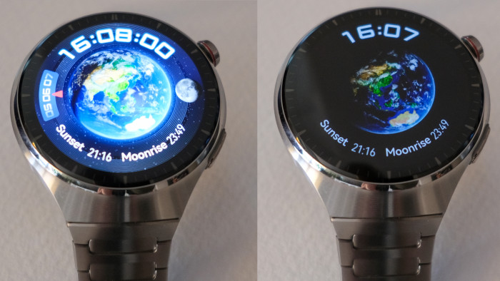 Links das Standard-Zifferblatt, rechts die Always-on-Version. (Bild: Steinlechner/Golem.de)