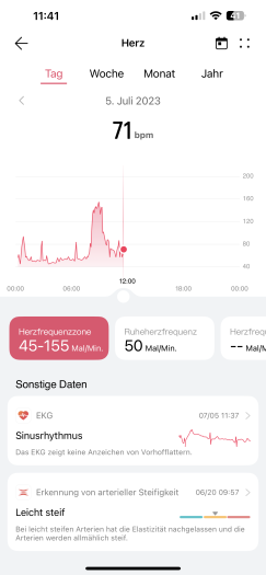 Die optische Pulsmessung funktioniert gut. (Bild: Huawei/Screenshot: Golem.de)